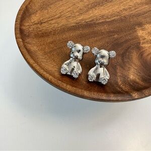 4/$15 Silver Gloomy Bear Rhinestone Crystals Earrings
